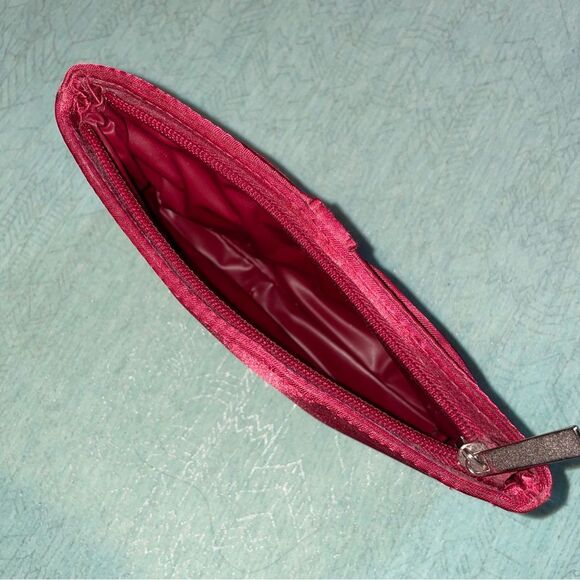 Lancôme satin cosmetic or evening bag 8.5 x 4.5” NWOT Dark Pinkish Red - Picture 2 of 7